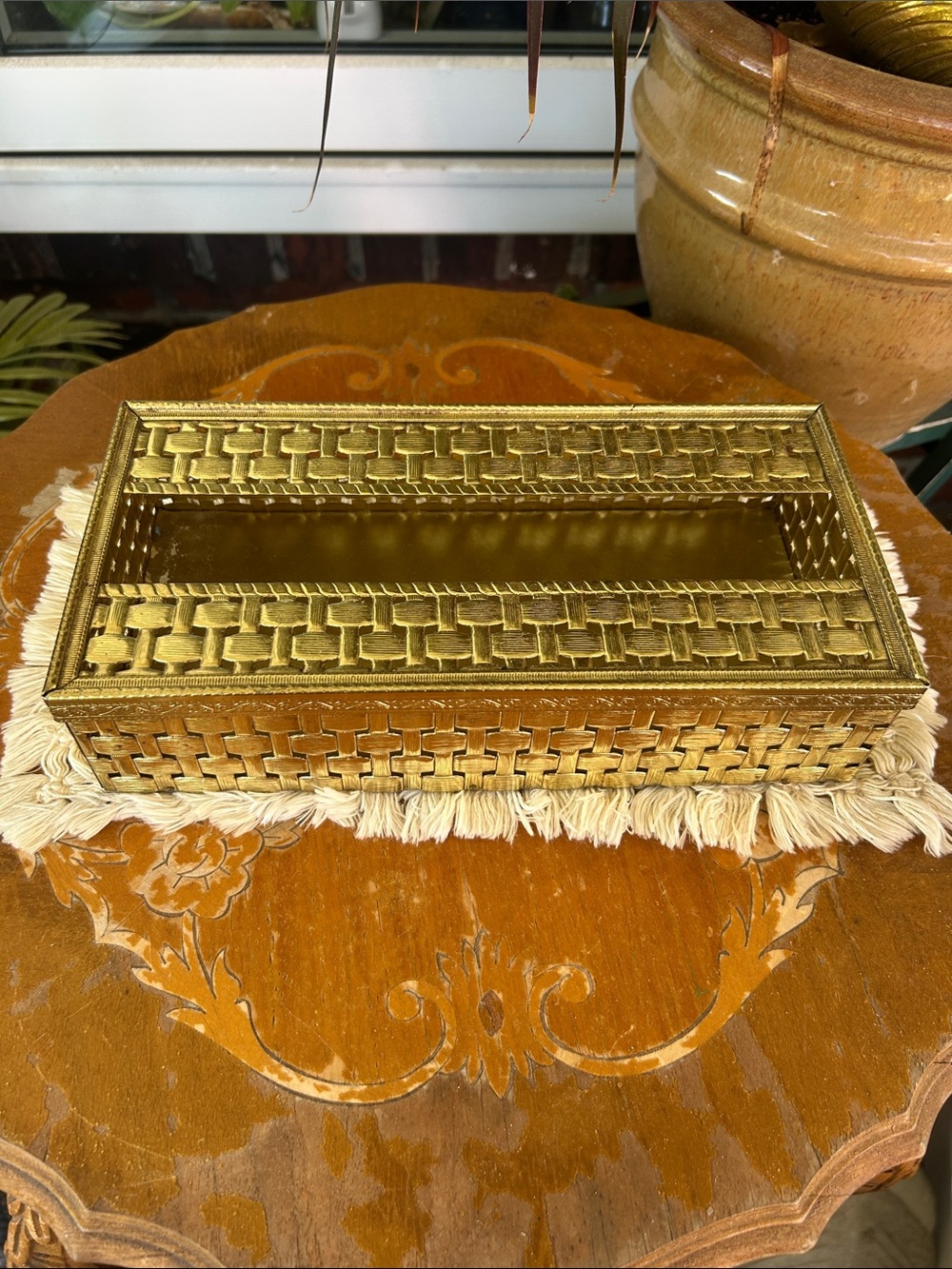 Hollywood Regency Gold Woven Tissue Box Cover